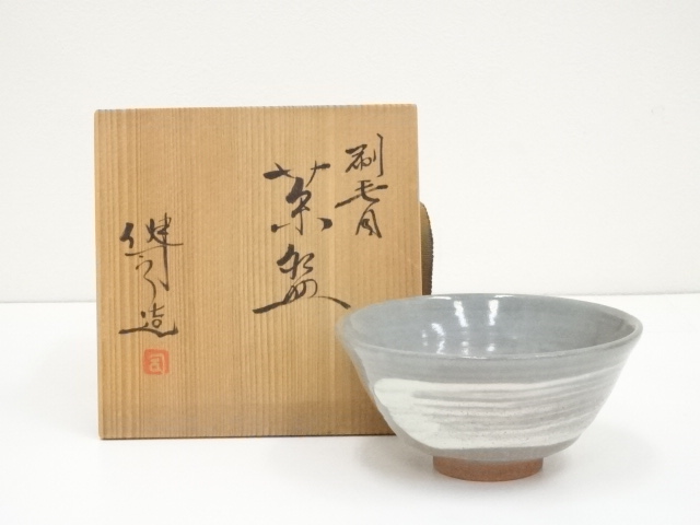 JAPANESE TEA CEREMONY / CHAWAN(TEA BOWL) / KYO WARE / BRUSH MARKS / BY KENJI SUZUKI